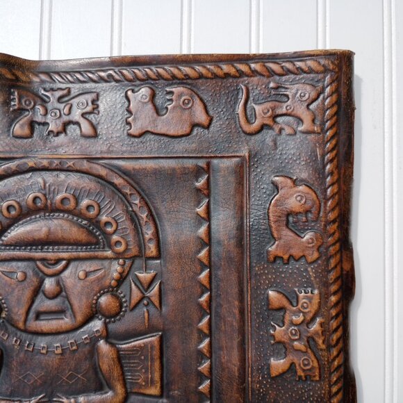 Angel Pazmino Tooled Leather Chair Seat Replacement Part Mexican Aztec Vintage - Picture 6 of 16